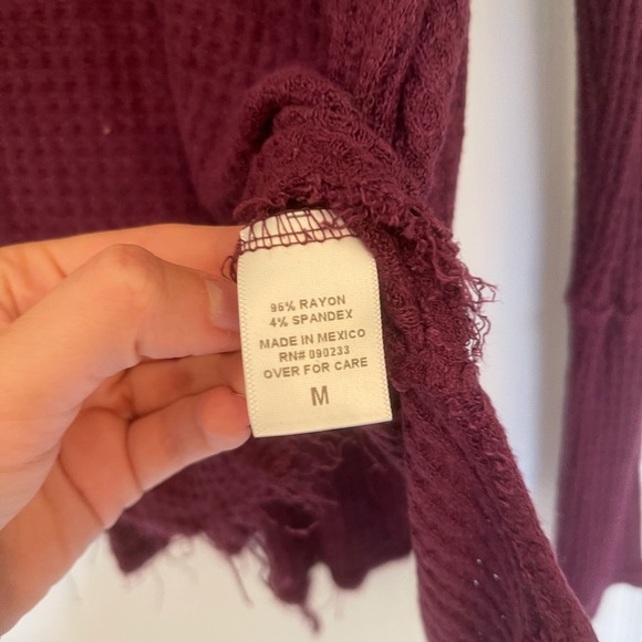 Me to We Distressed Maroon Thermal Turtleneck - Picture 5 of 5